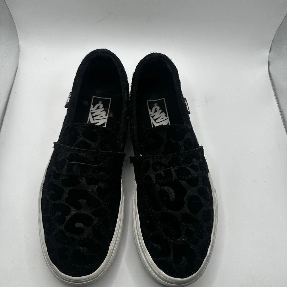 VANS Style 53 Embossed Suede Black Leopard Loafer Slip-On Sneakers M 6.5 W 8